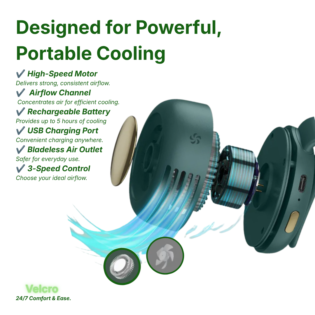 Velcro™ Stylish Instant Go Fan | 24/7 Comfort & Ease